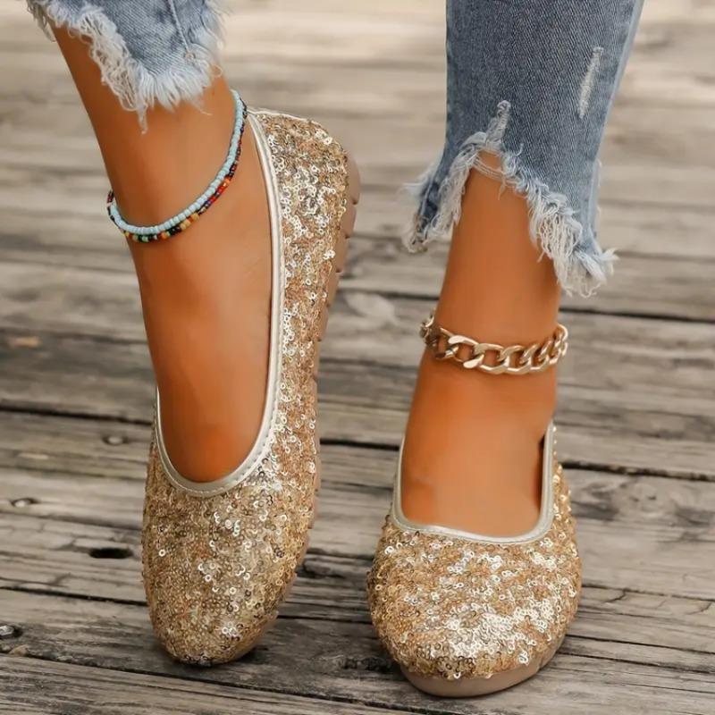 Fashion Women Flats Autumn Elegant Comfort Leather Shoes Casual Round Toe Flat Sneakers Fashion Glitter Boat Loafers Zapatos De Mujer