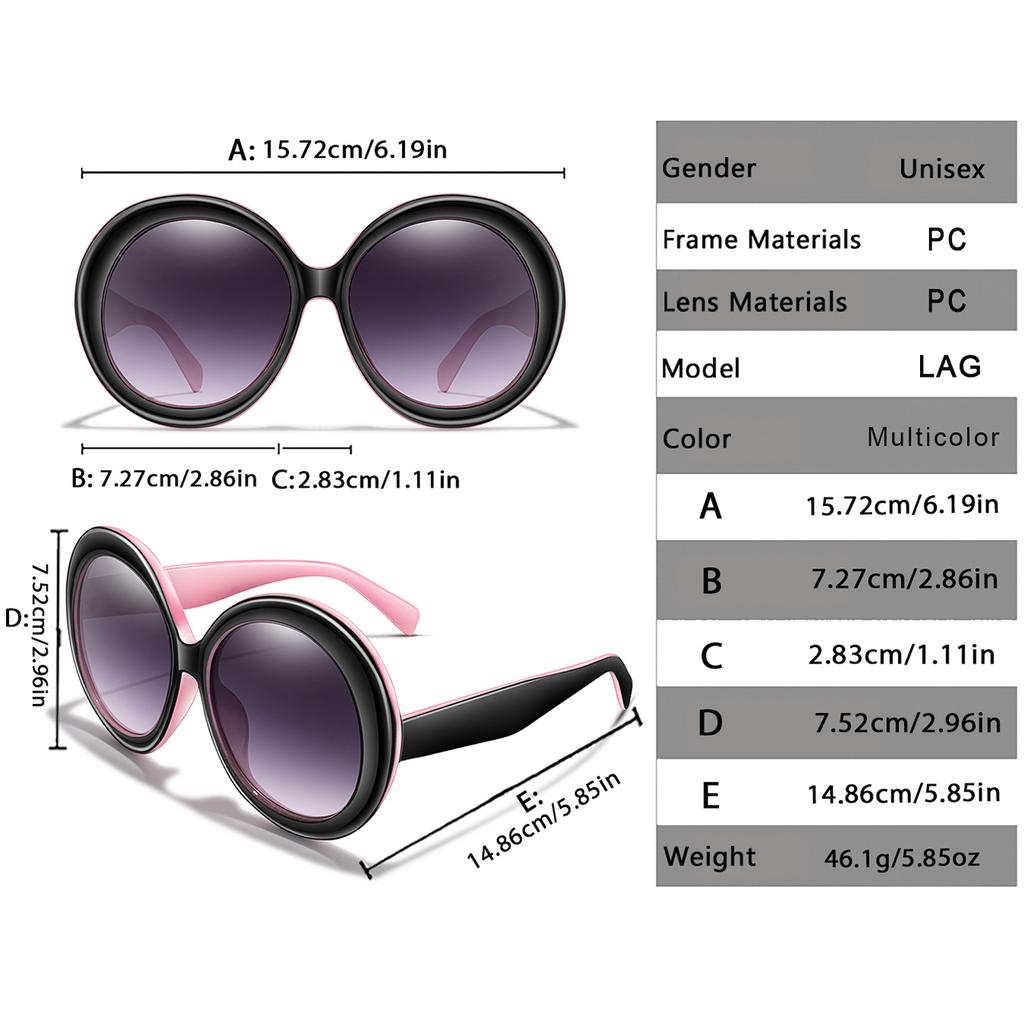 Retro Big Round Unisex Frame Sunglasses Lady Oversized Fashionable Street View Sunglasses Beach Resort Driving Sunglasses UV400