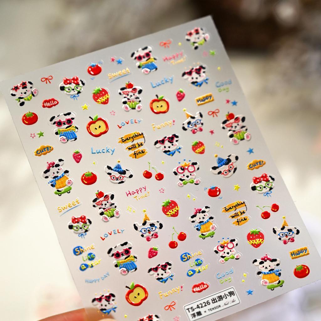 Plaid Star Vintage Academic Five-Pointed Star Small 5D Nail Art Stickers Embossed Nail Decals Manicure for Women