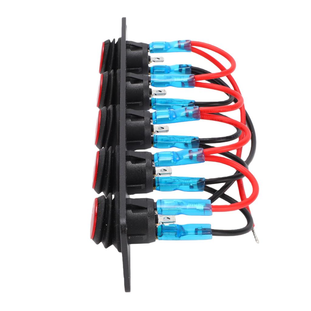 5 Gang Round Switch Panel with LED Water Proof Controlled Circuit Marine Switch Panel Red