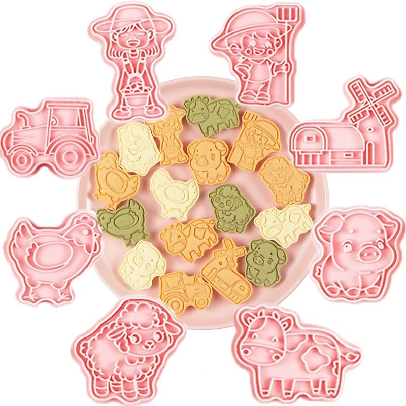 8Pcs Farm Animal Cookie Cutters Mold Set Cartoon Chicken Pig Sheep Cow Cookie Mold Press Baking Kitchen Pastry Bakeware Tools