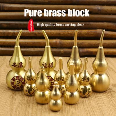 Traditional Chinese Natural Feng Shui Brass Gourd Brass Mental Golden Wu Lou Health Enhance Luck Ornament Home Decor