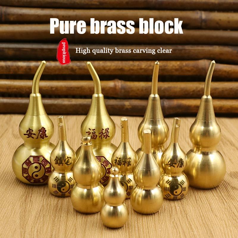 Traditional Chinese Natural Feng Shui Brass Gourd Brass Mental Golden Wu Lou Health Enhance Luck Ornament Home Decor
