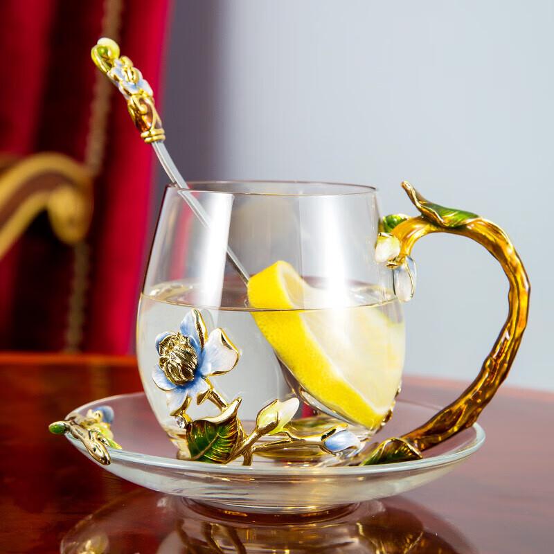 RRO Jasmine Enamel Glass Tea Cup Set