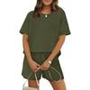 Women's Casual Pullover Top and Shorts Set Loose Fit Solid Color Two Piece Outfit Soft Fabric Lightweight Summer Loungewear
