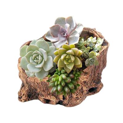 Tree Stump Flowerpot Cement Decorative Planter Desktop Small Rustic Planter for Succulents Cactus Windowsill Shelf Decor