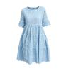 Robe Blanche Brodée Dentelle Creuse Unie Mode Femme Été Manches Courtes Élégante Robes Décontractées Femme Vintage Col Rond Robe Lâche Coupe A