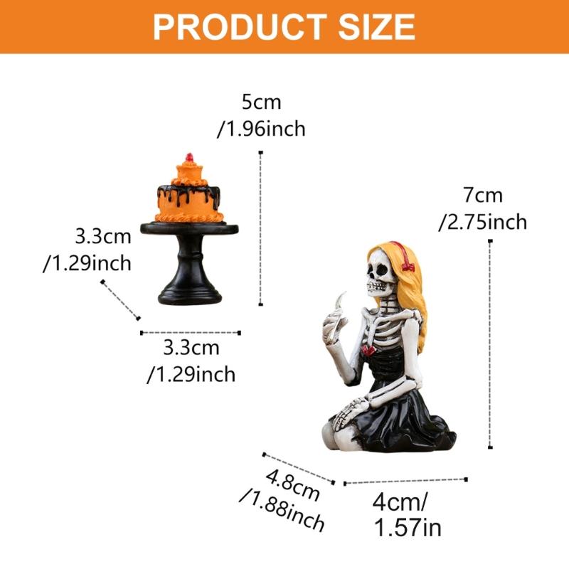 Haunted Eating Cake Skeleton Girl Resins Figure Holiday Cake Eating Decoration CHINA