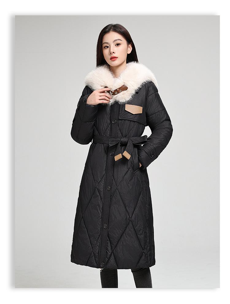 Stor størrelse Høst og vinter damefrakk ensfarget pelskrage midje slanking mellomlang fortykket vindtett damejakke