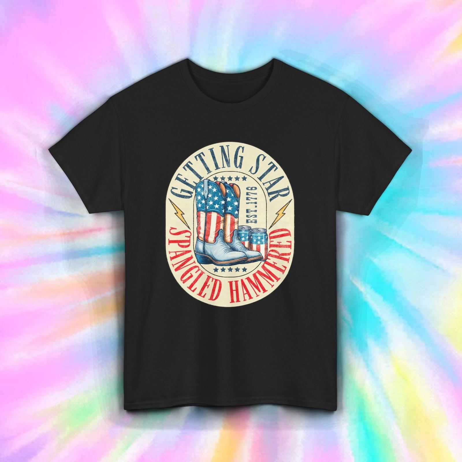Star Spangled Hammered Shirt USA Beer Boots Funny Patriotic Party Tee S-5XL XL