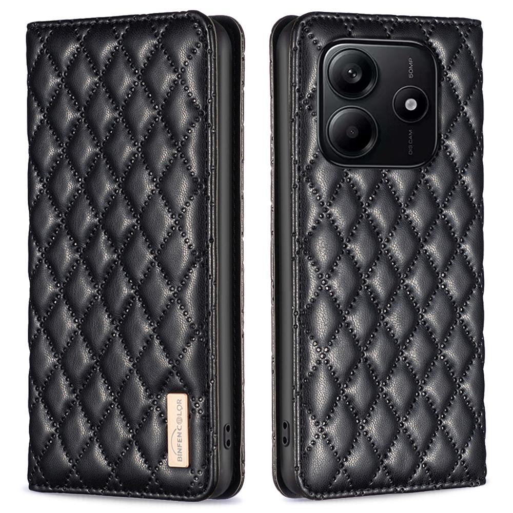

BINFEN COLOR BF Style-16 For Xiaomi Redmi Note 14 5G Case Card Slots Rhombus Leather Cover Black