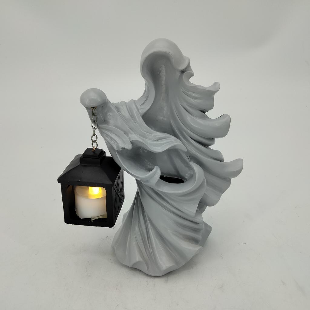 7.87" Resin Ghost W/ Lantern Cracker Ghost Witch Statue Garden Yard Decoration