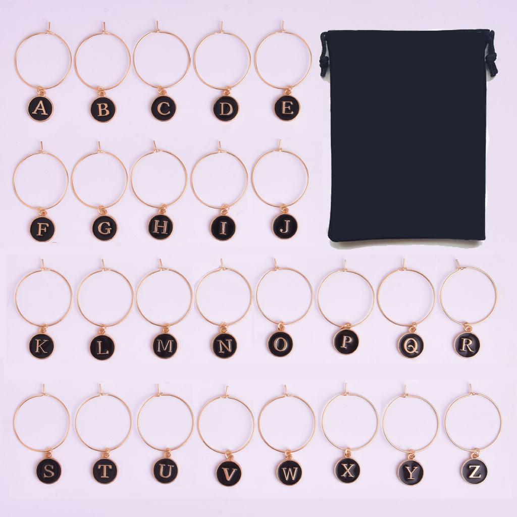 Ocean Christmas Letter Series Foreign Trade Red Wine Glass Identification Pendant Ring Mixed Set Party Jewelry Wholesale