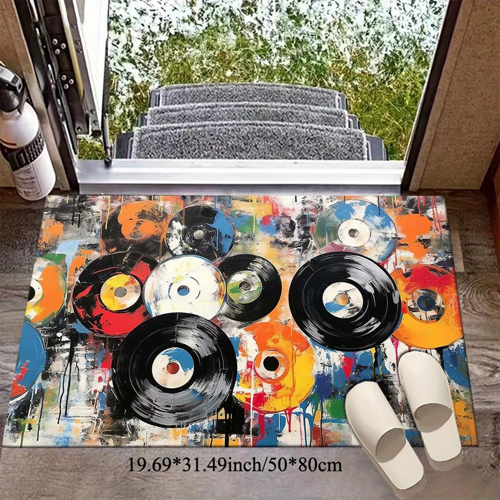 Vinyl Record Graffiti Rug: Ultra Soft Non-Slip Cool Carpet for Living Room, Bedroom, Dorm, Outdoor Home Decor
