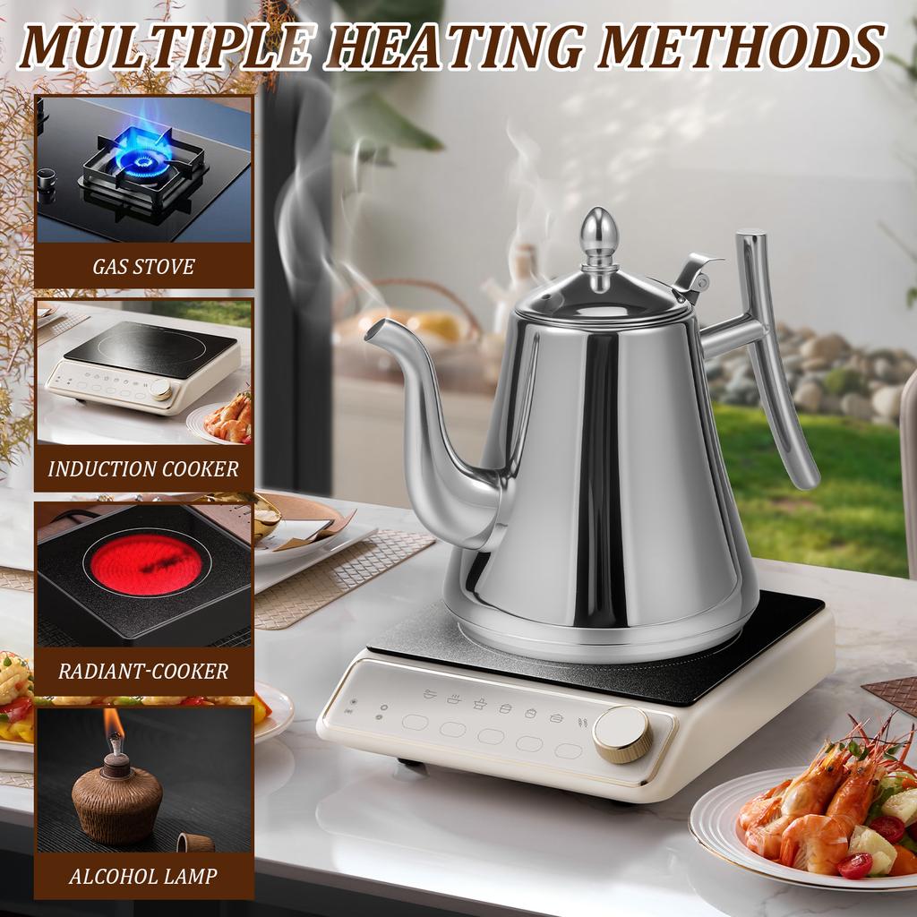 Tea Kettle Thickened Stainless Steel Kettle Coffee Pot Tea Pot With Filter Household Use Flat Bottom Universal Pot For Tea And