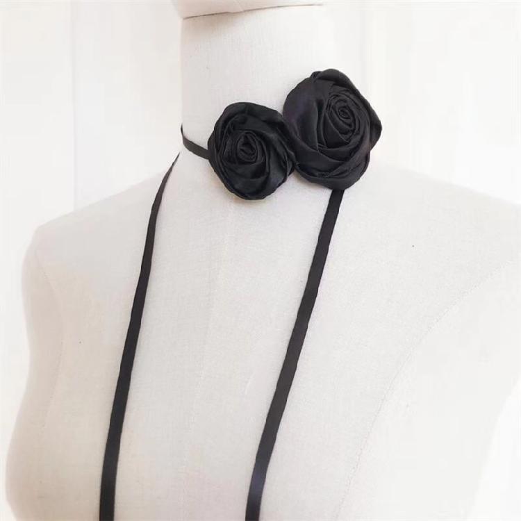 Soft Brown Flower Choker Tie Cravat Accessory Teen Girl Rose Flower Choker