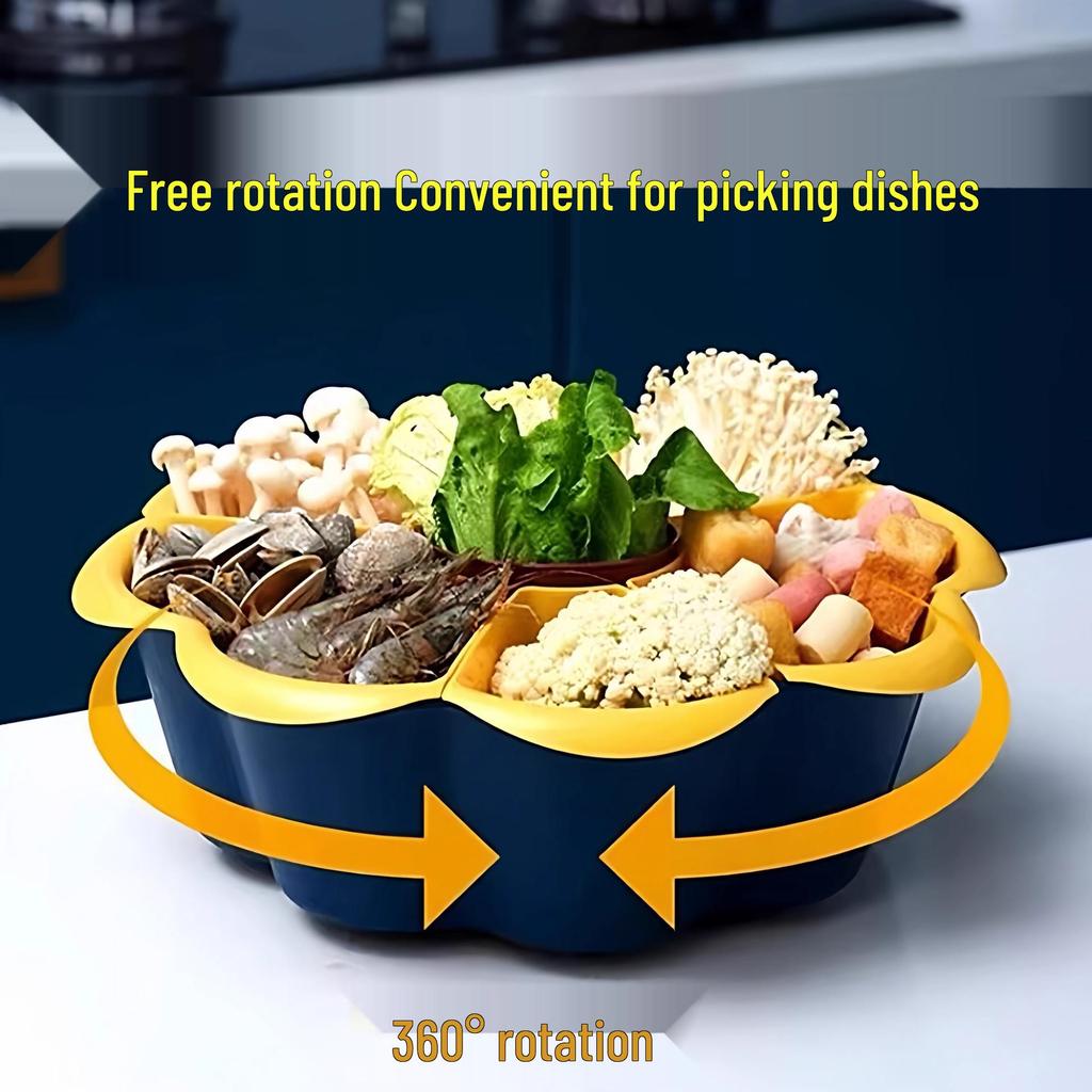 Rotating Hot Pot & Vegetable Platter with Washing, Draining, and Serving Plate Functions
