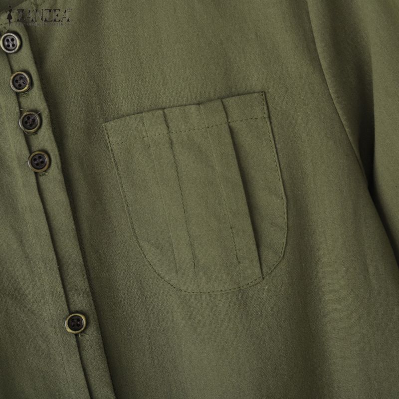 ZANZEA Lässige Damenbluse mit Rundhalsausschnitt und 3/4-Ärmeln, lockere Baumwollbluse