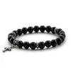Natural Stone Black Cut Cross Onyx Bead Bracelet C22SVB-1002