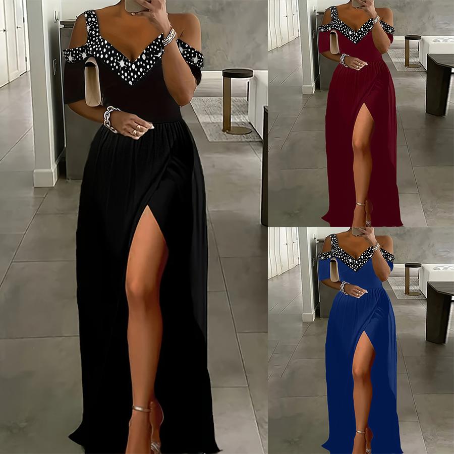 Summer New Women's  Off-Shoulder Strap Fashion High-Slit Dress for Women