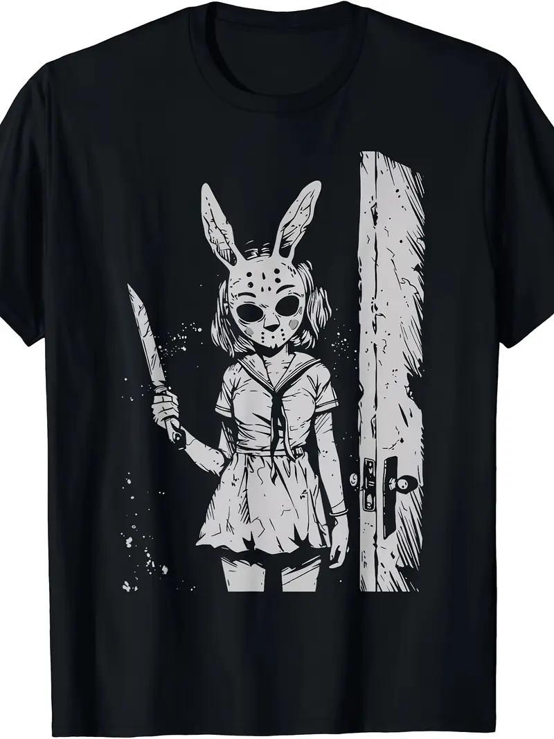 Horror Bunny Mask Girl Rabbit Alt Goth Slasher Creepy Anime T-Shirt 220g XXXL