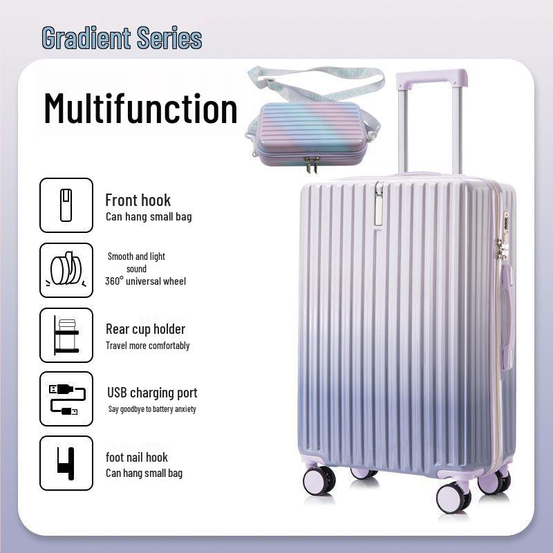 Women's 20" Carry-On Suitcase, Gradient Color, Japanese & Korean Style, 26" Trolley with Combination Lock for Travel