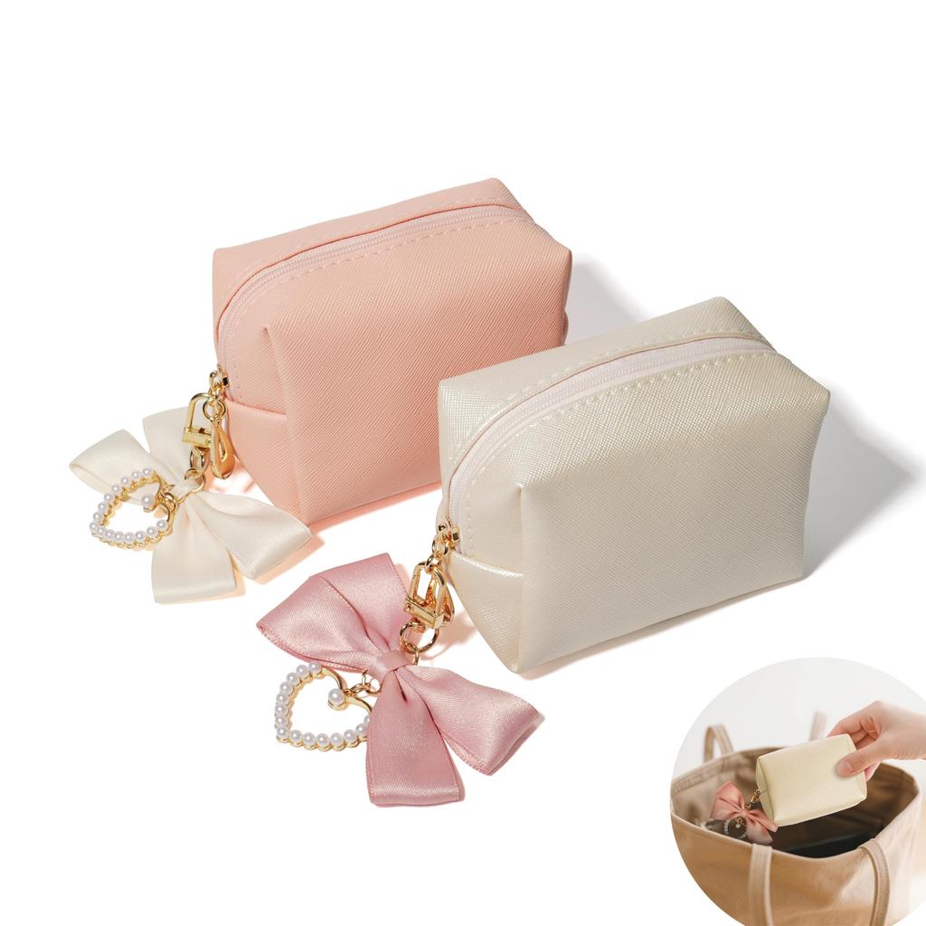 YIYIMUKI Mini Cosmetic Small Gadget Sanitary Set of with Butterfly Ribbon and Pearl Cute and Stylish Korean Freestanding Great Travel Pouch, Pouch,