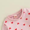 Baby Girls 2-piece Outfit, Heart Print Long Sleeve Crew Neck Sweatshirt with Elastic Waist Sweatpants Fall Clothes