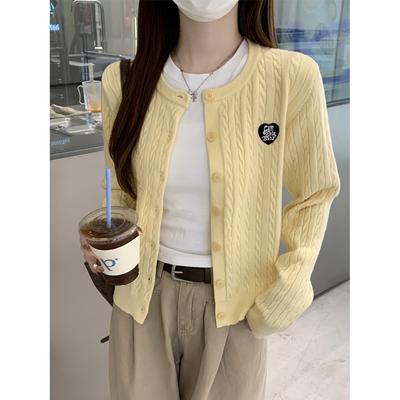 Love Twist Embroidered Knitted Cardigan Women's Spring and Autumn Fashion with Short Button Sweater Jacket Top