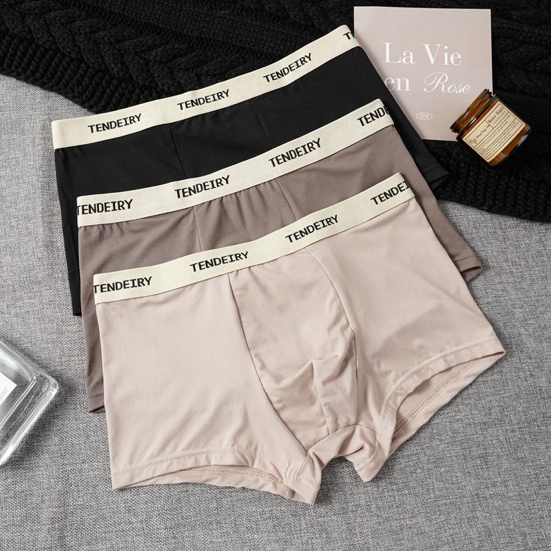 Ice Silk Men's Cotton Crotch Boxer Briefs Boys Teenagers Seamless Large Size Breathable Comfortable Cool Boxer Shorts