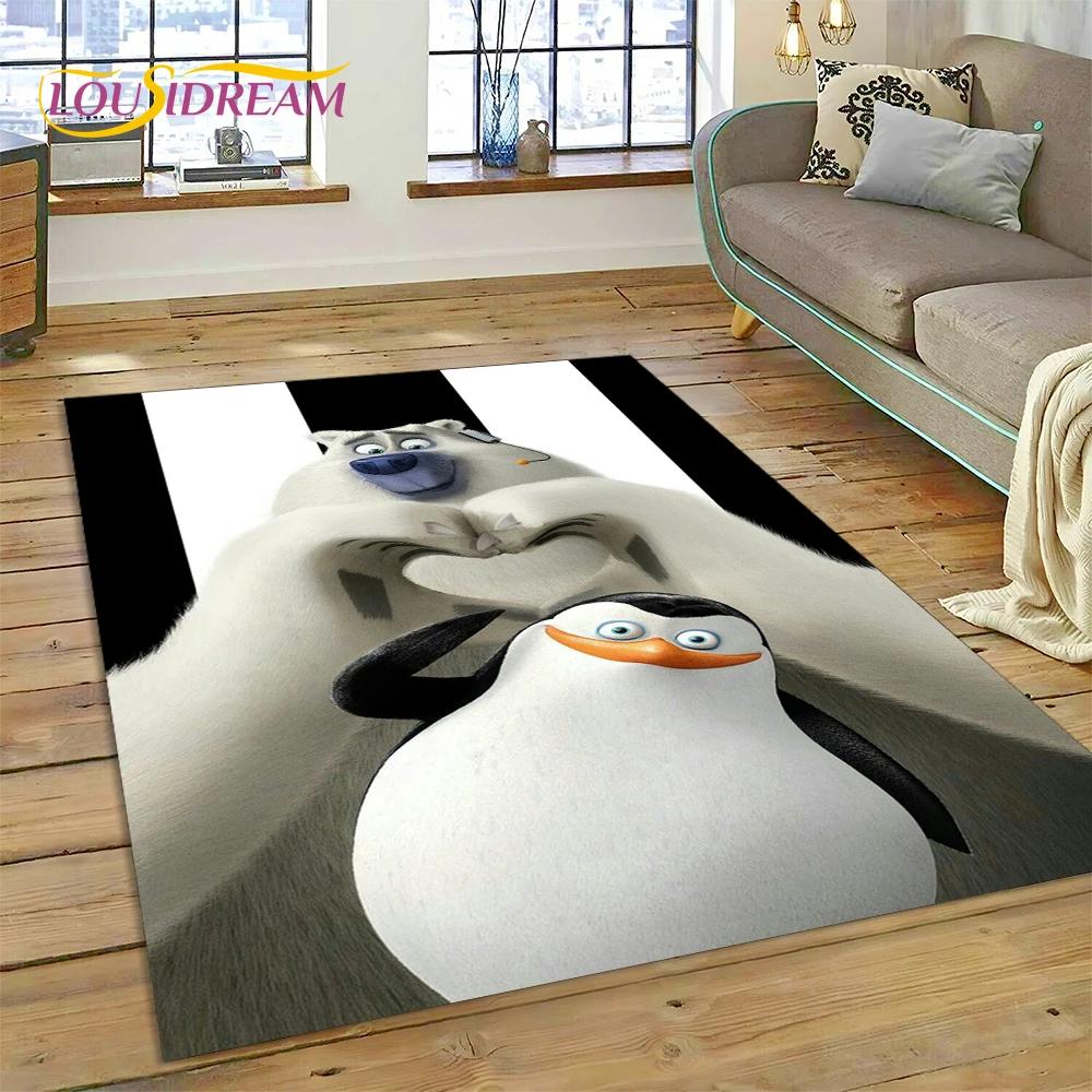 Roztomilý kreslený koberec s tučňáky z Madagaskaru pro obývací pokoj, ložnici, domácí dekoraci pohovky, koberec do dětského pokoje, protiskluzová podložka na podlahu, dárek