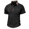 Men’s Short Sleeves T-shirts Lapel Collar Color Block Polo Shirts Chest Pocket Summer Tops Casual Wear