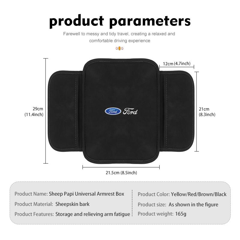 AKP1 Car Armrest Box Mat With Side Pockets Vehicle Armrest Storage Cushion For Ford Escape Ecosport Fusion Explorer Expedition Taurus