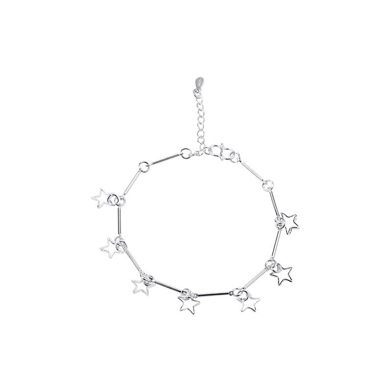 Silver Hollow Star Anklet - Celebrity Style Korean Fashion Jewelry Gift for Women