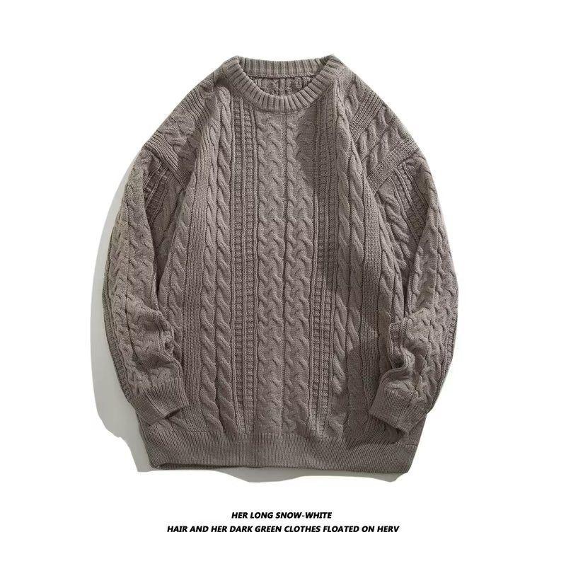 

Men s Loose Fit Cable Knit Sweater - Autumn Winter Japanese Streetwear, Crew Neck, Solid Color 3XL High Quality