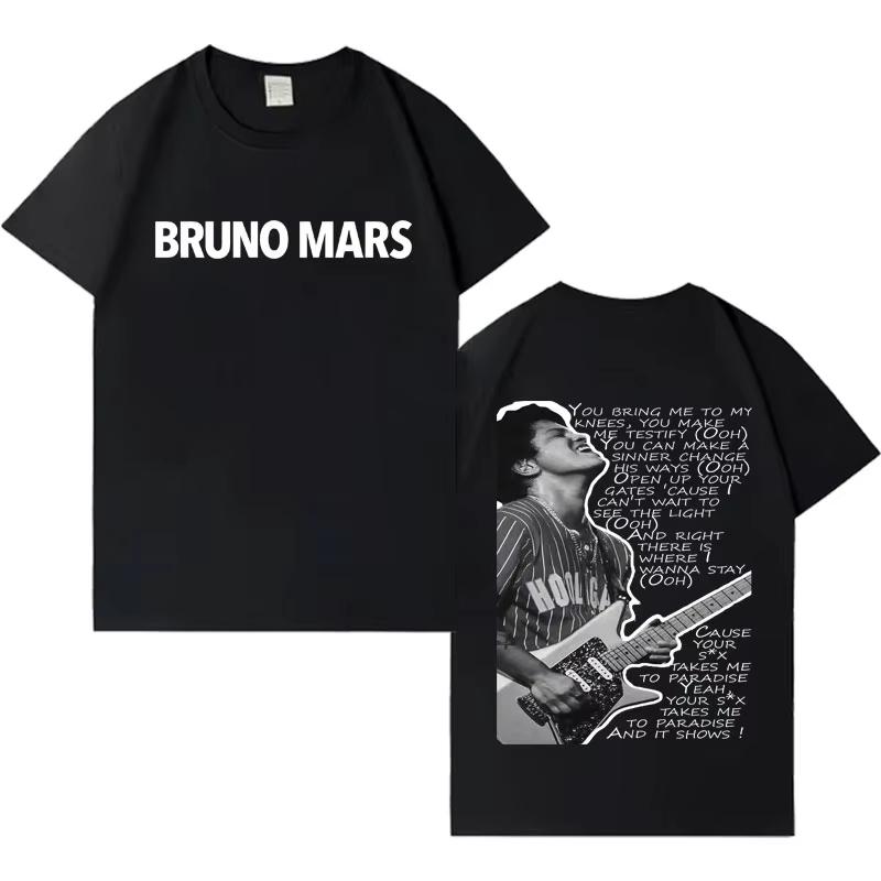 Rapper Bruno Mars Trendy Double Sided Graphics Tshirt Casual pure cotton Short Sleeve Top 2026 Spring summer Streetwear Unisex
