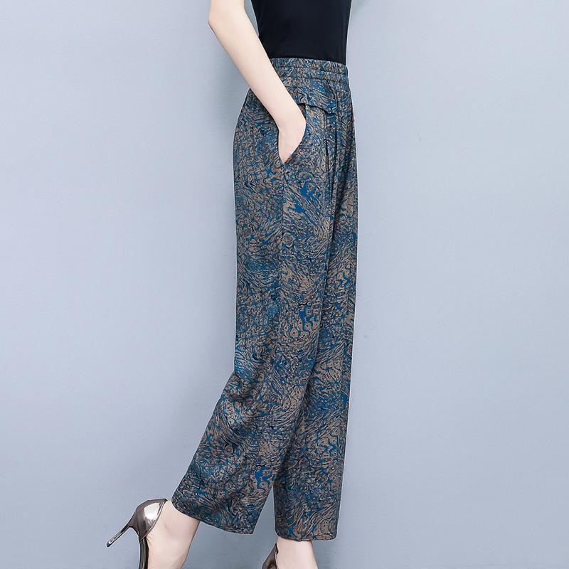 Pantalons pour femmes taille haute grande taille, pantalons amples vintage d'été, taille élastique, vêtements pour femmes d'âge moyen
