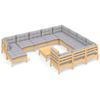 Vidaxl 12-Cz. Garden Lounge Set, Grey Cushions, Pine