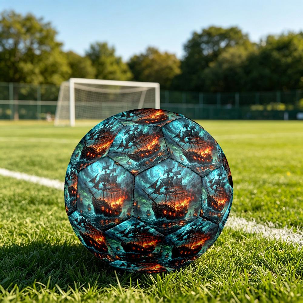 1pc Pirate Ship Storm Theme Soccer Ball Football, Size 5, Lightweight PVC, Outdoor Training Soccer Ball,Sports Gift T61413