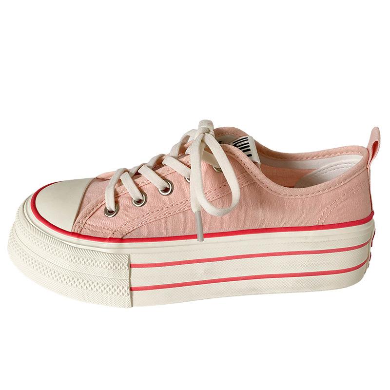 H1323 Gummiband/zwei Schnürsenkel, beliebte Canvas-Schuhe mit dicker Sohle, Damen-Schuhe mit runder Spitze, vielseitige und dünne Board-Schuhe