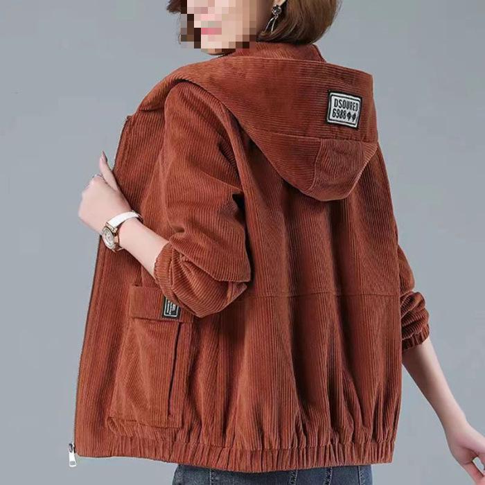 2026 Autumn Winter Women's Plus Size Corduroy Jacket - Casual, Slimming, Fashionable Mother's Wear