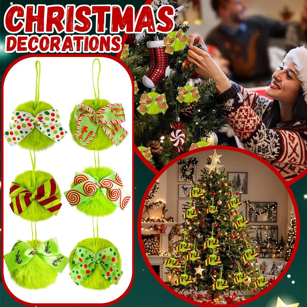 Christmas Bow Plush Ball Pendant, 8cm Festive Party Ball Decoration, Plush Ball Decorative Pendant, Christmas Tree Decorative Pendant.