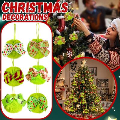 Christmas Bow Plush Ball Pendant, 8cm Festive Party Ball Decoration, Plush Ball Decorative Pendant, Christmas Tree Decorative Pendant.