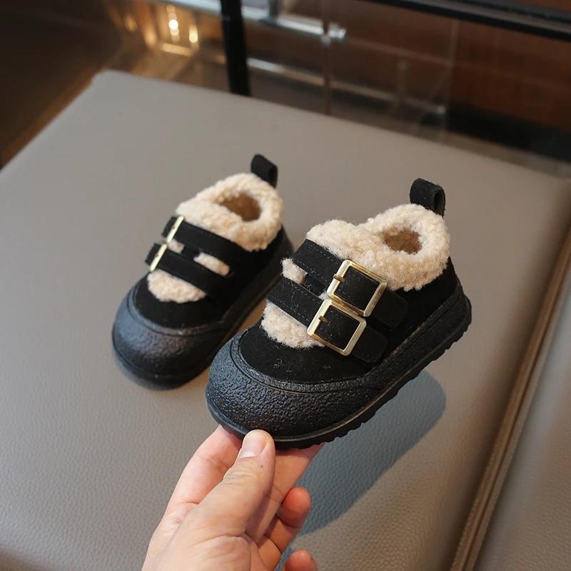 

Children Plush Warm Shoes for Girl Winter New Fashion Korean Style Soft Thick Sole Anti-slippery Versatile Chic Casual Shoe 25