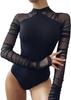 Slimming Shoulder Slimming Tight Elegant Elegant [Yuyi] Women's Long-Sleeved High-Neck Bodysuit, Black, Effect, Mesh, Innerwear, Top, (L, Black)