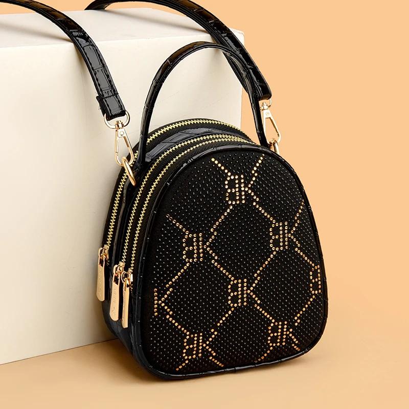 Luxury Rhinestone Decoration Women Shoulder Bags New Black PU Leather Small Handbag For Ladies Fashion Design Travel Phone Purse