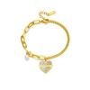 Stainless Steel Pearl Love Heart Bracelet For Women Girls Gold Color Vintage Wrist Chains Rustproof Birthday Party  Gifts