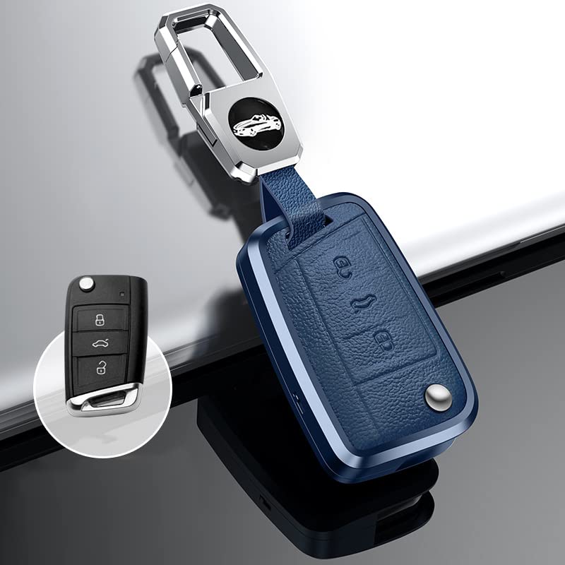 Smart Key Case Cover for Key Fits Screwless Easy Alloy and Stylish Blue VW, Scratch-Resistant, Anti-Fall Holder, Golf, Polo, Passat, Jetta, Beetle,