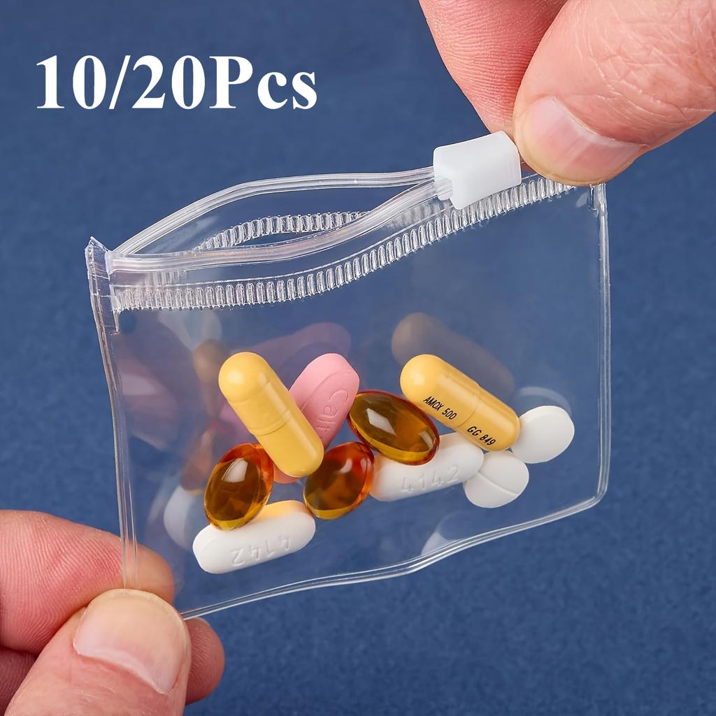 10/ 20pcs Reusable Medicine Bags, Zipper Medicine Bag Set, Bait Bag Jewelry Storage Bags Ziplock Medicine Storage