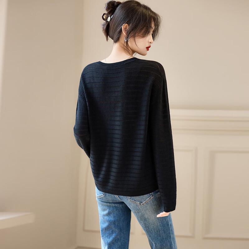 Women's 100% Wool V-Neck Loose Knit Sweater